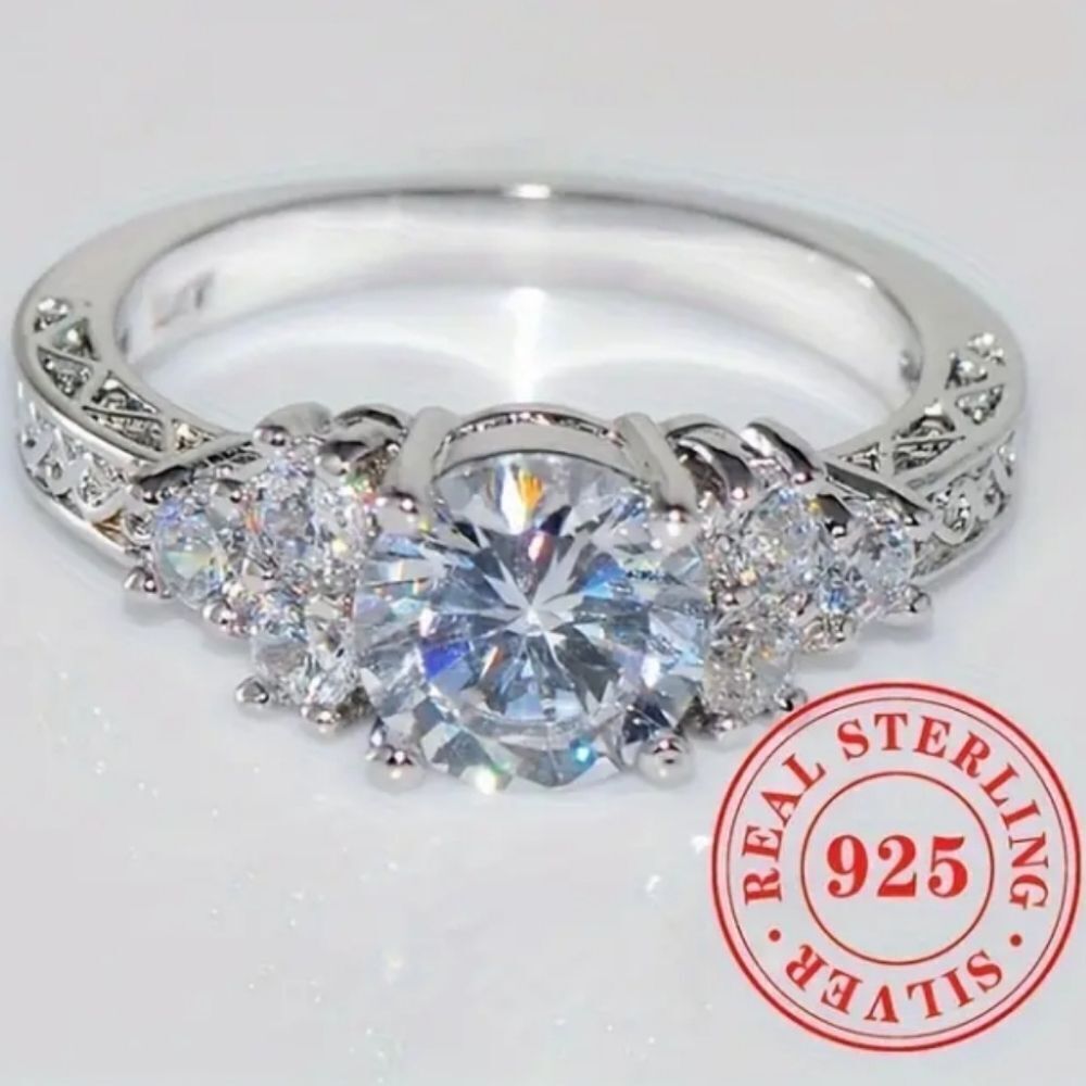 Elegant 925 sterling silver diamond wedding ring